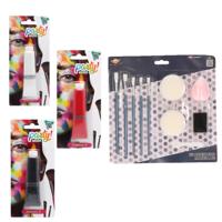 Atosa schmink set 3x basis kleuren - wit/rood/zwart - 30 ml - met schmink gereedschap 10-delig - thumbnail