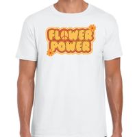 Hippie t-shirt voor heren - flower power - vintage - wit - jaren 60 themafeest - thumbnail