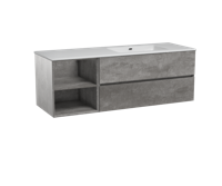 Storke Edge zwevend badmeubel 150 x 52 cm beton donkergrijs met Diva asymmetrisch rechtse wastafel in glanzend composiet marmer