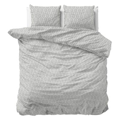 Dekbedovertrek Paolo - Lits-Jumeaux (240x220 cm) - Wit/ Grijs Microvezel - Dessin: Ruiten, Patroon - Sleeptime - Dekbed-Discounter.nl