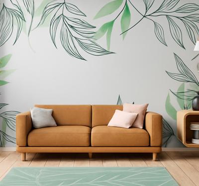 Hangende tropische bladeren foto behang woonkamer