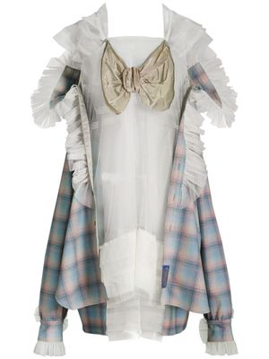 Maison Margiela x Pendleton chemise en laine à empiècements en tulle - Bleu