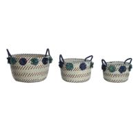 Mandenset DKD Home Decor 46 x 44 x 34 cm Pompons Polypropyleen Zeegras