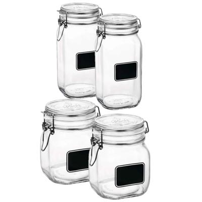 Weckpotten/inmaakpotten - Set van 4x stuks - met krijtplaatje 750 ml - 1,5 liter - D 10,6 cm