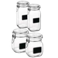 Weckpotten/inmaakpotten - Set van 4x stuks - met krijtplaatje 750 ml - 1,5 liter - D 10,6 cm
