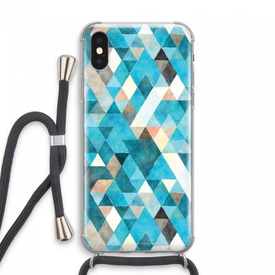Gekleurde driehoekjes blauw: iPhone XS Max Transparant Hoesje met koord