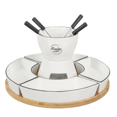 Chocolade of kaas fondue - met 4 vorken - wit - keramiek - voor 4 personen - met bakjes