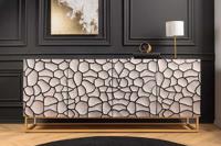 Massief houten dressoir VULCANO 180cm wit zwart mangohout met 3D houtsnijwerk handgemaakt metalen frame goud - 44646