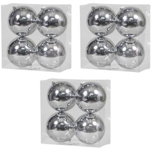 12x Kunststof kerstballen glanzend zilver 12 cm kerstboom versiering/decoratie   -