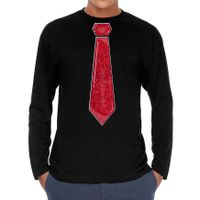 Bellatio Decorations Verkleed shirt heren - stropdas glitter rood - zwart - carnaval - longsleeve 2XL  -