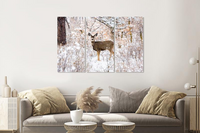 Karo-art Schilderij -  Hert in de winter, 120x80cm, 3 luik, premium print