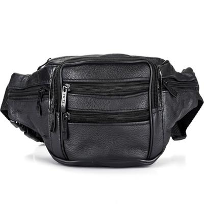 Mode mannen echte lederen taille tassen reizen noodzaak organisator mobiele telefoon tas (zwart)