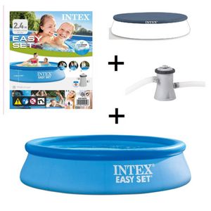 Intex Easy Set Opblaas Zwembad - ø 244 x 61 cm - met Filterpomp en Afdekhoes - Blauw