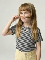 T-shirt voor meisjes met een fantasieknoop blauw, gestreept