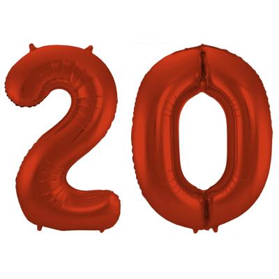 Folat Verjaardag Leeftijd folieballon - 20 jaar - rood - 86 cm - cijferballon groot