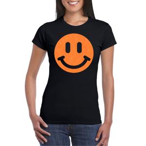 Verkleed T-shirt voor dames - Smile Emoticon - zwart - carnaval/foute party - feestkleding