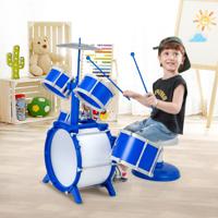 Jazz Drumstel voor Kinderen Basdrum 2 Center Drums 2 Snare Drums Bekken Drumstokken Pedaal Educatief Muziekinstrument Speelgoed Blauw
