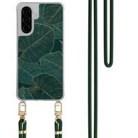 Samsung Galaxy A56 hoesje met groen koord - Monstera leaves