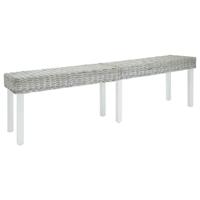 Bankje 160x35x45 cm natuurlijk kubu rattan en mahoniehout wit