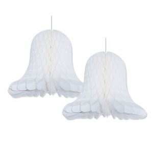 2x Kerstversiering witte kerstklokken lampionnen 30 cm