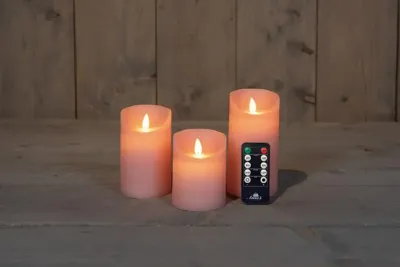 Anna&apos;s Collection LED kaars flame effect rustiek set 7.5 cm lichtroze 3 stuks