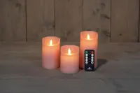 Anna&apos;s Collection LED kaars flame effect rustiek set 7.5 cm lichtroze 3 stuks
