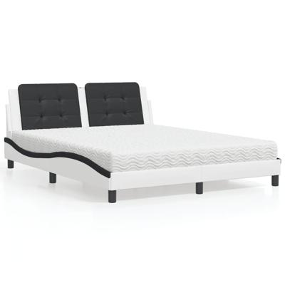 Bed met matras kunstleer wit en zwart 160x200 cm