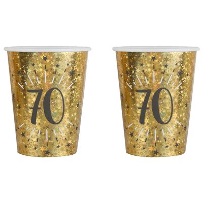 Verjaardag feest bekertjes leeftijd - 20x - 70 jaar - goud - karton - 270 ml