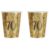 Verjaardag feest bekertjes leeftijd - 20x - 70 jaar - goud - karton - 270 ml