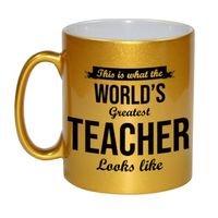 Gouden Worlds Greatest Teacher cadeau koffiemok / theebeker voor leraar / lerares 330 ml    - - thumbnail