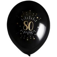 Santex verjaardag leeftijd ballonnen 80 jaar - 8x stuks - zwart/goud - 23 cm - Feestartikelen   -