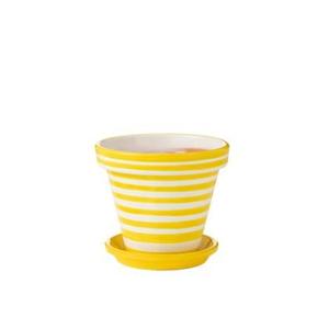 J-Line Flowerpot+Plate Granada Stripes Handmade+Painted Ceramic Yel