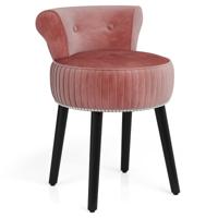 Fluwelen Kaptafelstoel met Rugleuning Gestoffeerde Kaptafelkruk met Diep Getufte Rugleuning en Massief Houten Poten-Roze