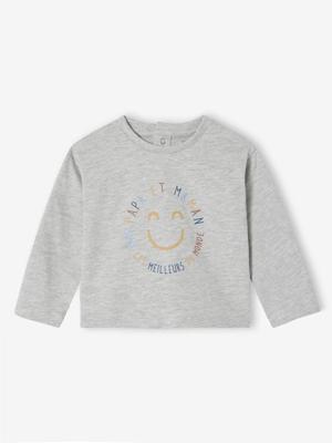 T-shirt baby met lange mouwen en geplaatste print aan de voorkant gemêleerd grijs