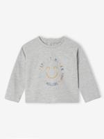 T-shirt baby met lange mouwen en geplaatste print aan de voorkant gemêleerd grijs