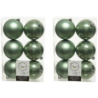 12x Kunststof kerstballen glanzend/mat salie groen 8 cm kerstboom versiering/decoratie - Kerstbal - thumbnail