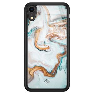 iPhone XR glazen hardcase - Goud blauw marmer