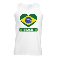 Brazilie hart vlag singlet shirt/ tanktop wit heren - thumbnail