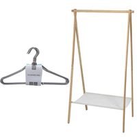 Set van kledingrek met plank en kledinghangers - bamboe - 155 cm - thumbnail