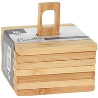 Onderzetters voor glazen - 6x stuks - bruin - bamboo hout - 9 x 9 cm