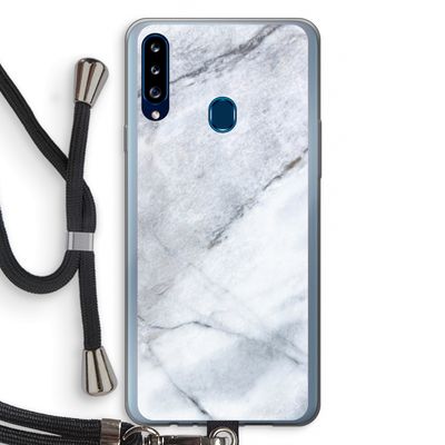 Witte marmer: Samsung Galaxy A20s Transparant Hoesje met koord