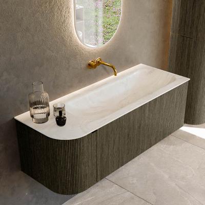 Badmeubel Mondiaz Kurve-Dlux | 125 cm cm | Meubelkleur Shadow | Wastafelkleur Ostra | Solid surface | Wasbak rechter zijde spoelbak | Zonder kraangat(en)