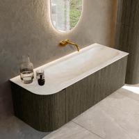 Badmeubel Mondiaz Kurve-Dlux | 125 cm cm | Meubelkleur Shadow | Wastafelkleur Ostra | Solid surface | Wasbak rechter zijde spoelbak | Zonder kraangat(en)