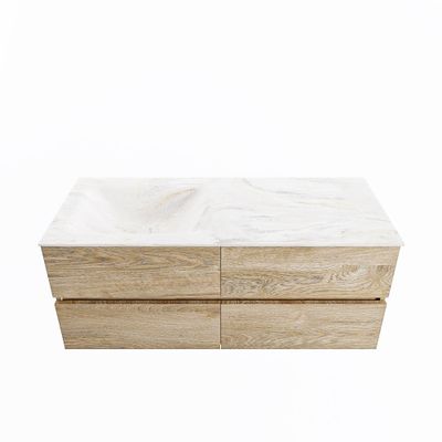 MONDIAZ VICA-DLUX 120cm badmeubel onderkast Washed Oak 4 lades. Inbouw wastafel CLOUD links 1 kraangat, kleur Ostra.