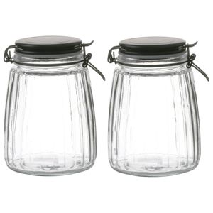 Weckpot/inmaakpot - 2x - 1,5L - glas - met beugelsluiting - mat zwarte deksel