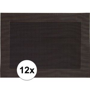 12x Placemats donkerbruin geweven/gevlochten met rand 45 x 30 cm