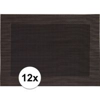 12x Placemats donkerbruin geweven/gevlochten met rand 45 x 30 cm - thumbnail