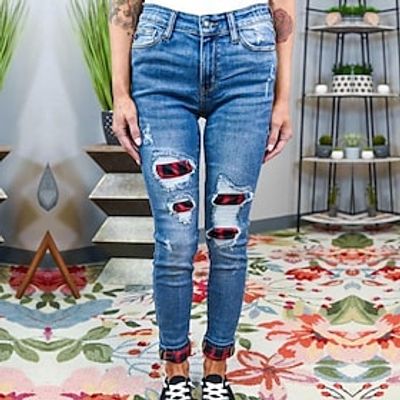 Dames Jeans Verontruste spijkerbroek Denim blauw Modieus Kerstmis Gescheurde Afdrukken Kerstmis Straat Casual Volledige lengte Micro-elastisch Ruitjes Comfort Dames Jeans Verontruste spijkerbroek Denim blauw Modieus Kerstmis Gescheurde Afdrukken Kerstmis Straat Casual Volledige lengte Micro-elastisch Ruitjes Comfort