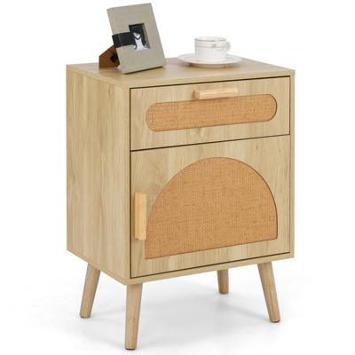 Nachtkastje van Rotan met Lade en Kast Bijzettafel Banktafel Nachtkastje in Boho-Stijl voor Slaapkamer Woonkamer 45 x 30 x 61 cm