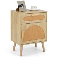 Nachtkastje van Rotan met Lade en Kast Bijzettafel Banktafel Nachtkastje in Boho-Stijl voor Slaapkamer Woonkamer 45 x 30 x 61 cm